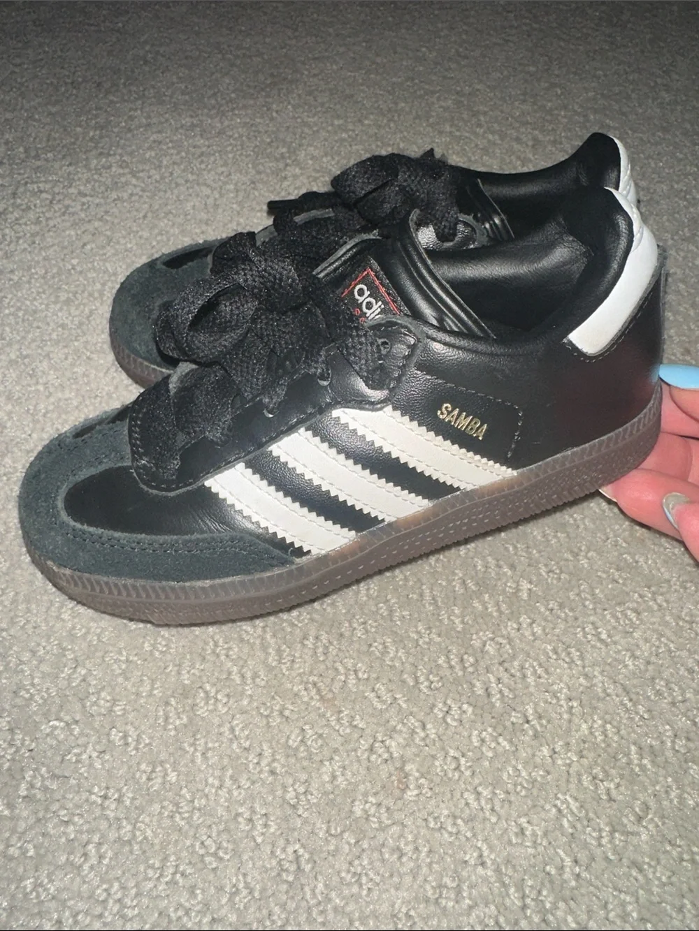 Super cute! (3) adidas Samba toddler Trio - Black, Silver & metallic White - Picture 7 of 9